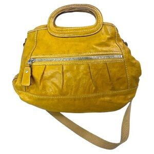 Fossil Mustard Yellow Leather Crossbody Shoulder BagHobo Bag Weathered Distress